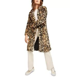 Free People Chloe Leopard Print Long Duster Coat Jacket Size Small